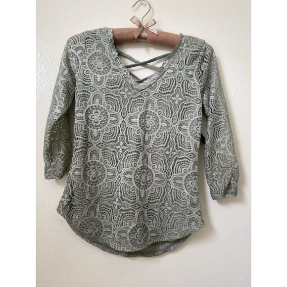 No Boundaries Ladies Size S (3-5) Mint Green Laced 3/4 Sleeved Top Y2K Feminine - Picture 1 of 10
